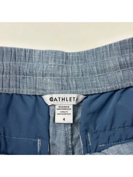 Athleta Light Blue Chambray Cabo Linen Wide Leg Pull On Pant 4 - Picture 4 of 8